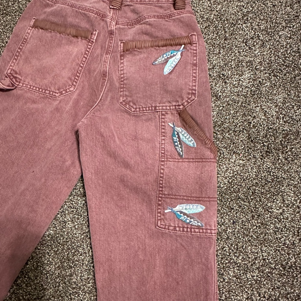 Redhawk Designs hand crafted Jeans - Dusty Pink w/Feather Patch accents sz 24 - Picture 3 of 8